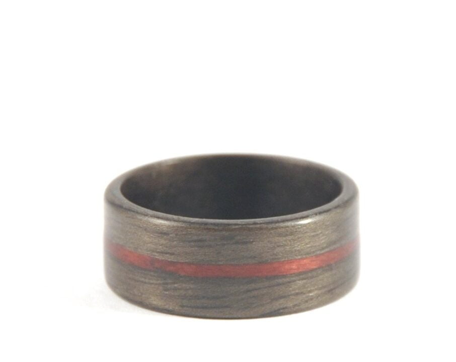 Mens wooden ring - Aged Walnut and Purple Heartwood - laying flat