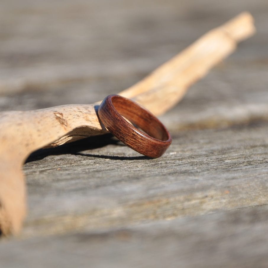 Silky Walnut Wooden Ring on a Branch