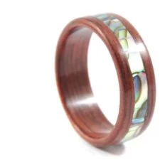Jarrah wooden ring with abalone seashell inlay - right side
