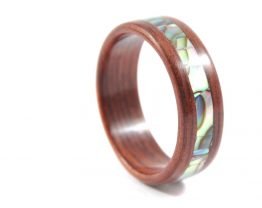 Jarrah wooden ring with abalone seashell inlay - right side