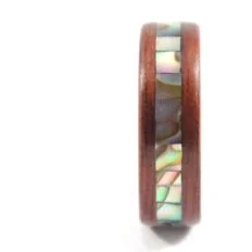 Jarrah wooden ring with abalone seashell inlay - front