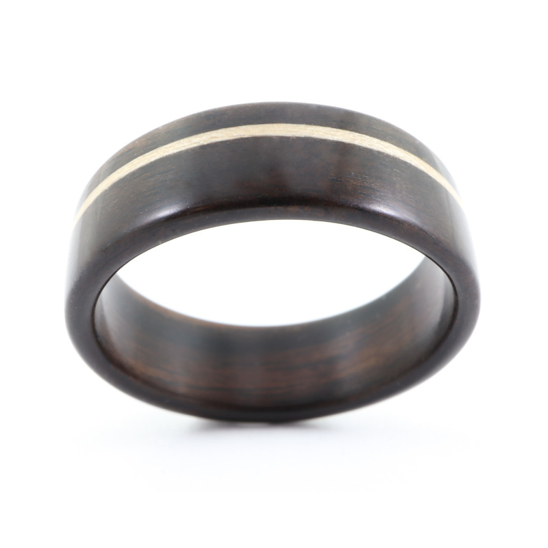Ebony wooden ring with white Sycamore from top