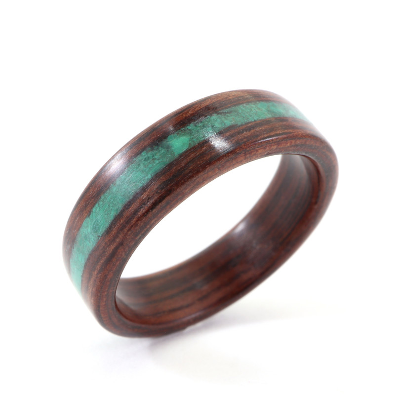 Jarrah and Malachite Ring - closeup detail angled view