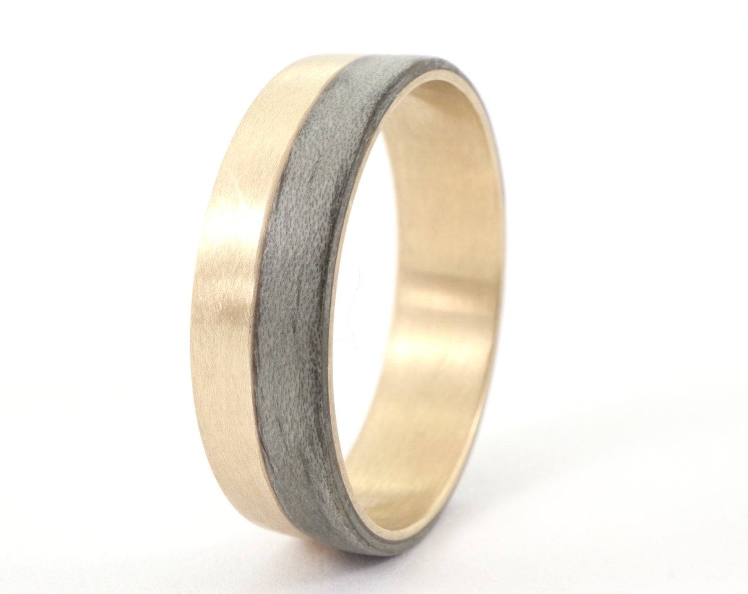 Brushed gold and grey ash wooden ring