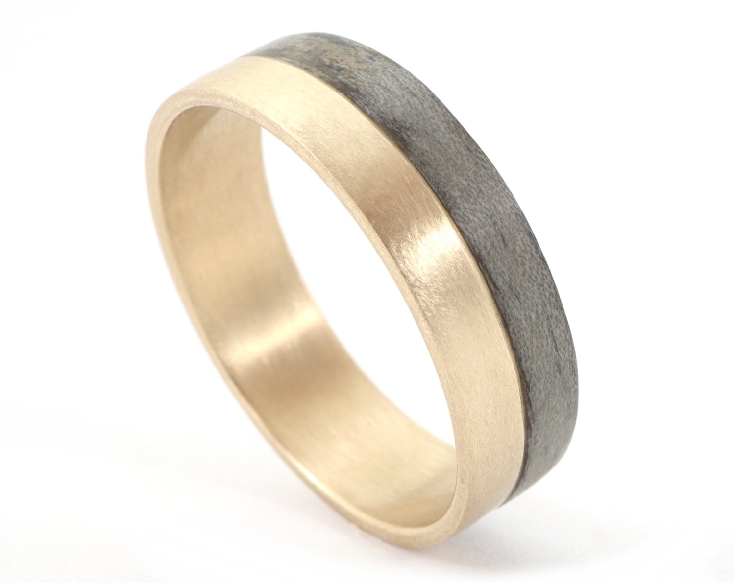 Brushed gold and grey ash wooden ring