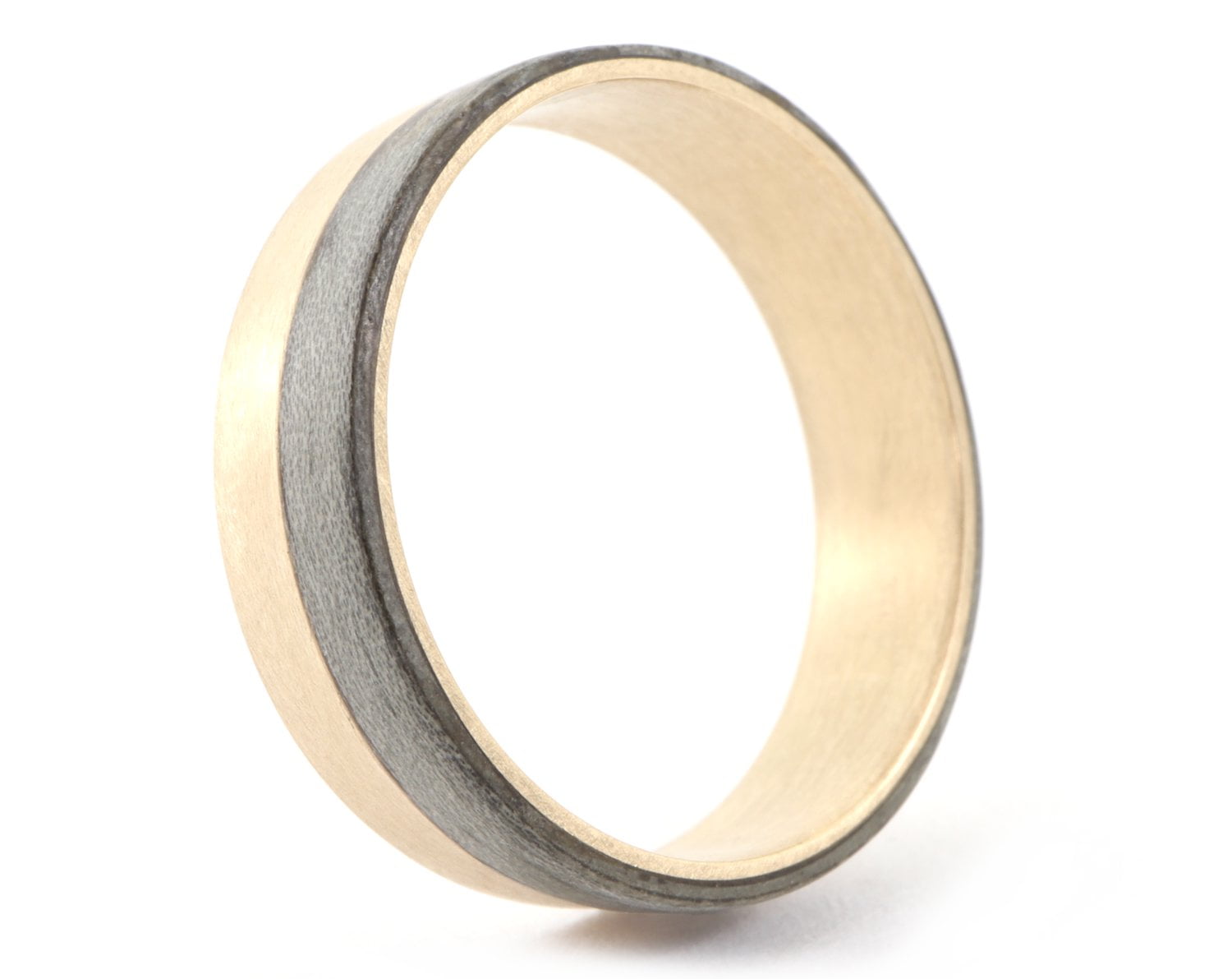 Brushed gold and grey ash wooden ring
