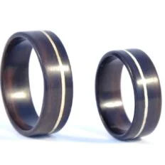 Ebony Ring Set with Custom Sand Inlay — Matching Wedding Bands