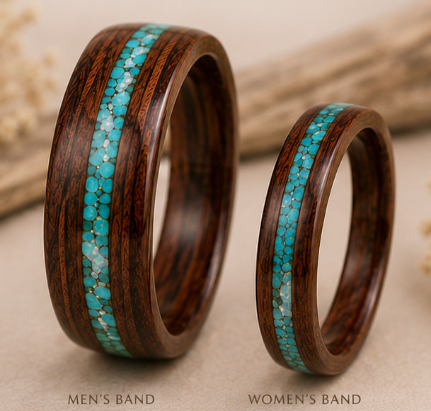 Rosewood Ring with Ocean Inlay — Chrysocolla, Turquoise, Malachite & Opal - Image 2